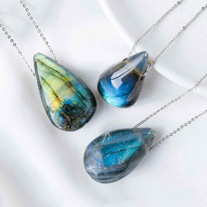 Colier metalic cu Pandantiv "Strop de ploaie" din Labradorit natural Amuleta Energetica Reiki pentru Barbati si Femei [4]