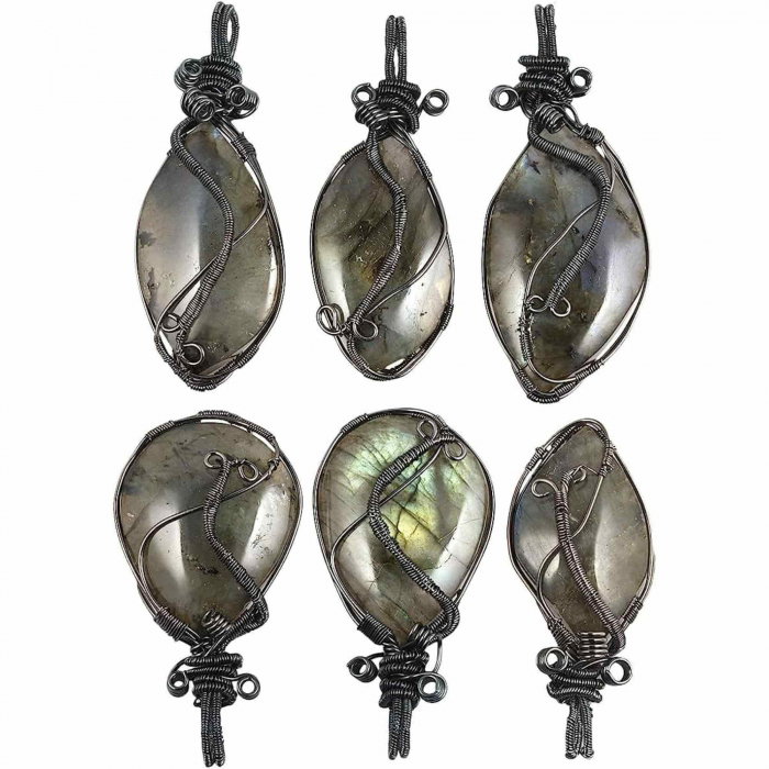 Colier cu pandantiv din labradorit natural pentru barbati si femei - Cristal neregulat lucrat manual, invelit cu sarma model neregulat - O piatra semipretioasa pentru meditatie, intuitie, imagin [4]