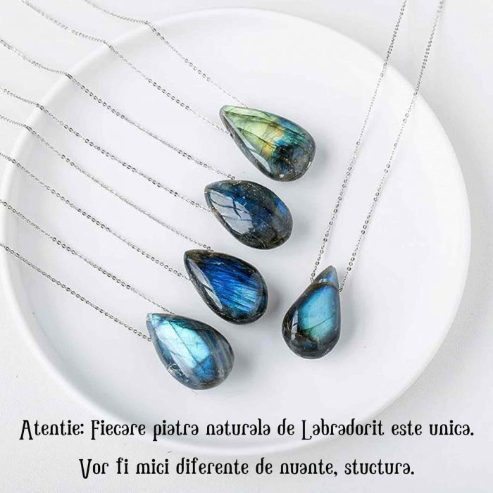 Colier metalic cu Pandantiv "Strop de ploaie" din Labradorit natural Amuleta Energetica Reiki pentru Barbati si Femei [3]