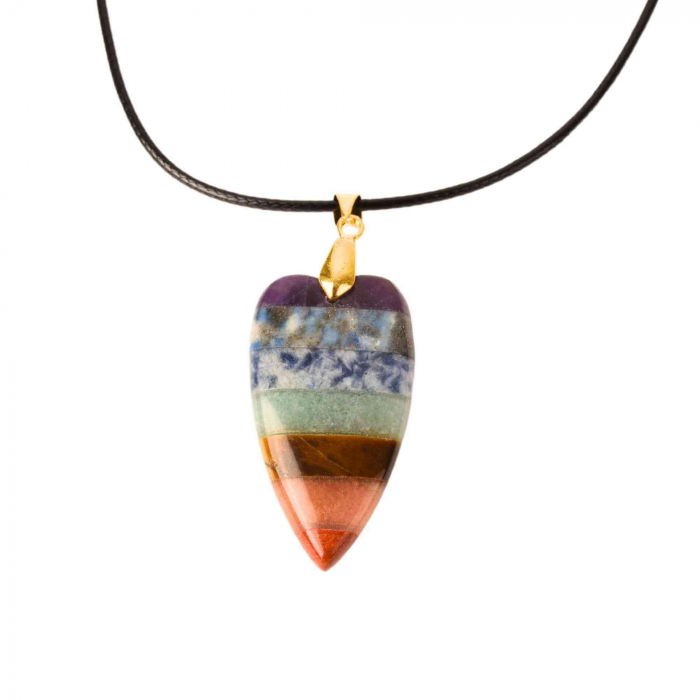 Pandantiv in forma de inima cu pietre naturale semipretioase naturale mixte Chakra cu ton auriu [1]