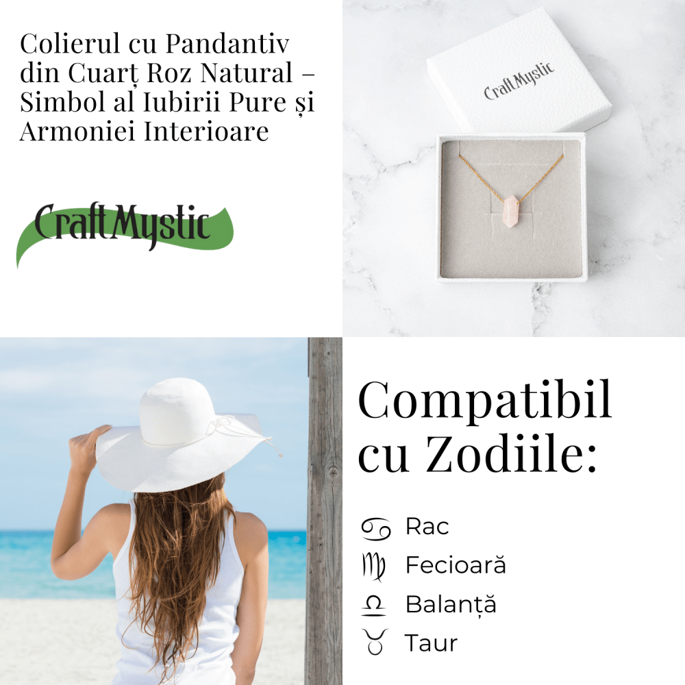 Colier din Cuart Roz Natural cu Pandantiv Fatetat Hexagonal [5]