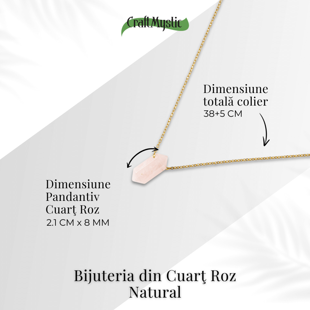 Colier din Cuart Roz Natural cu Pandantiv Fatetat Hexagonal [4]