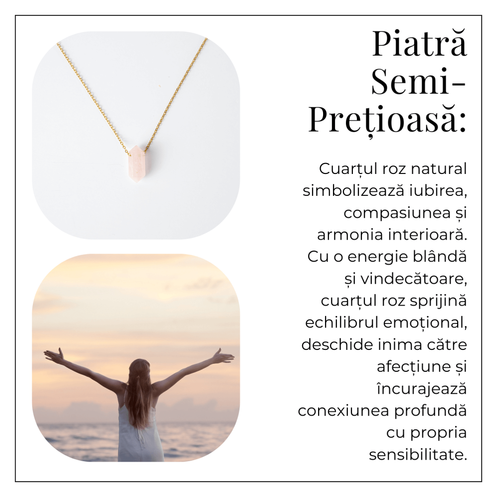 Colier din Cuart Roz Natural cu Pandantiv Fatetat Hexagonal [7]