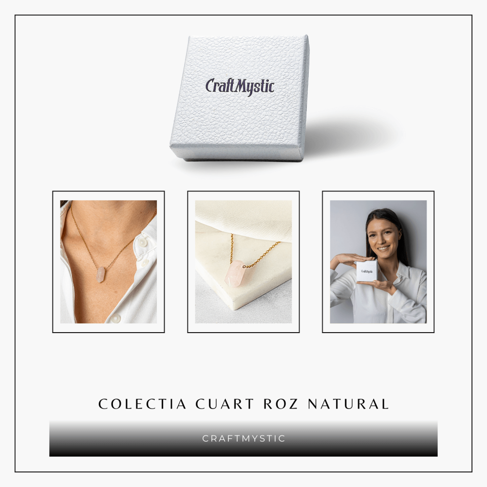 Colier din Cuart Roz Natural cu Pandantiv Fatetat Hexagonal [9]