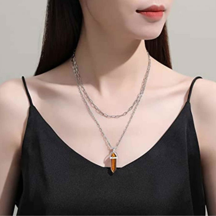 Colier cu pandantiv hexagonal din cristal ochi de tigru - O piatra semipretioasa care reprezinta protectie si ajuta la vindecarea energiei spirituale [3]