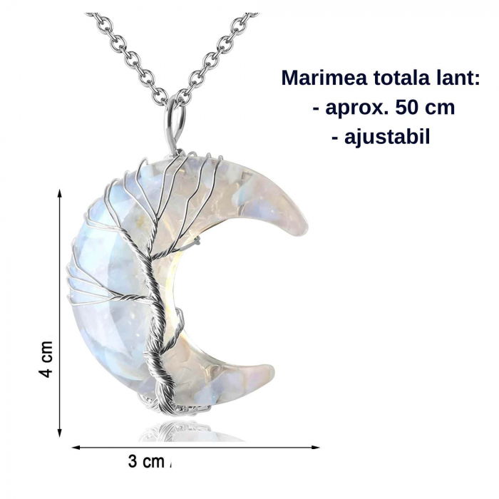 Colier cu pandantiv model semiluna cu arborele vietii - Realizat din piatra de cristal transparent si rasina naturala [5]