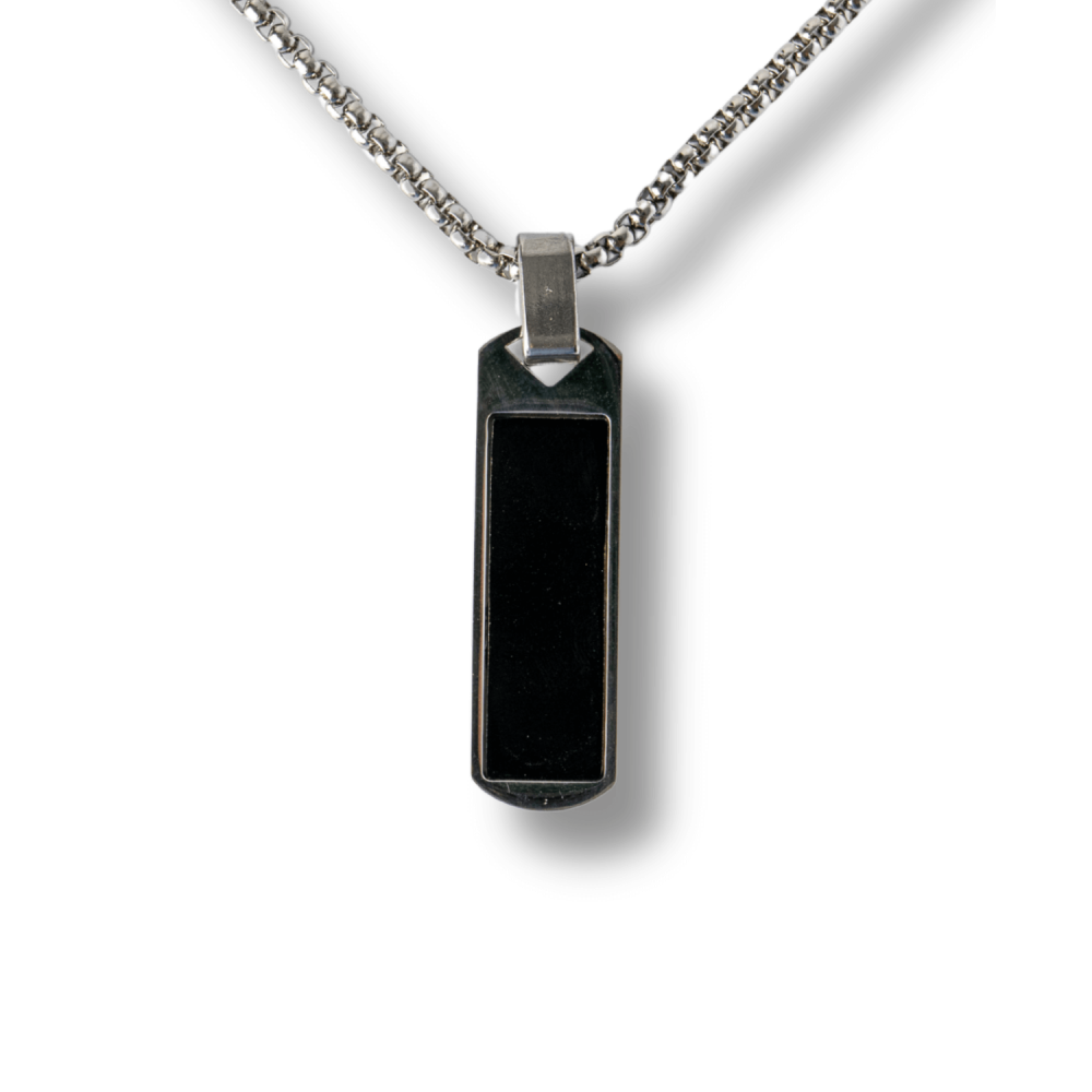 Colier din Otel Inoxidabil cu Obsidian Natural – Pandantiv Dreptunghiular Protectie si Transformare [1]