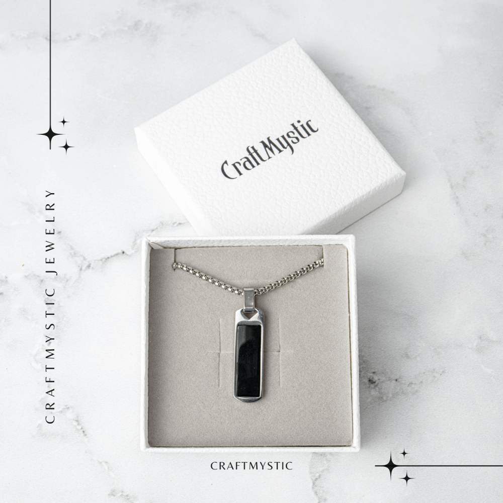 Colier din Otel Inoxidabil cu Obsidian Natural – Pandantiv Dreptunghiular Protectie si Transformare [7]