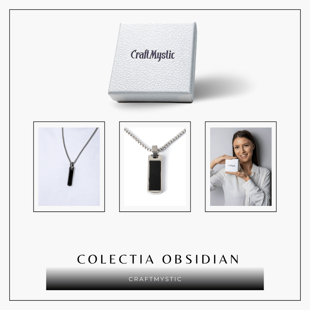 Colier din Otel Inoxidabil cu Obsidian Natural – Pandantiv Dreptunghiular Protectie si Transformare [8]