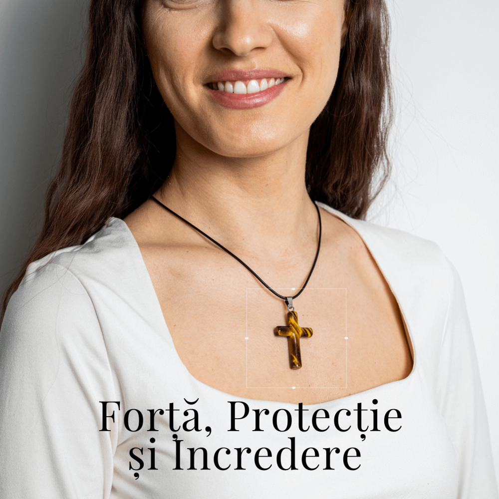 Colier cu Ochi de Tigru Natural in Forma de Cruce – Protectie si Echilibru Energetic [2]