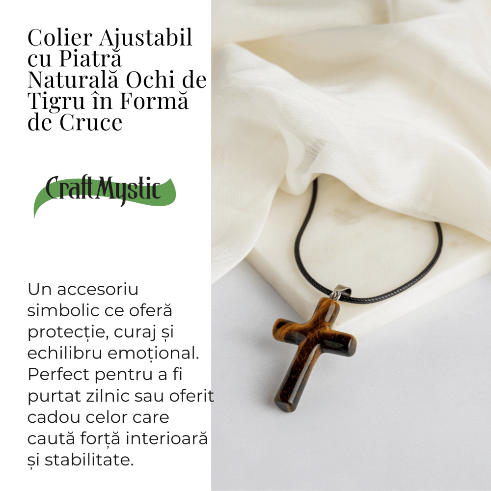 Colier cu Ochi de Tigru Natural in Forma de Cruce – Protectie si Echilibru Energetic [3]