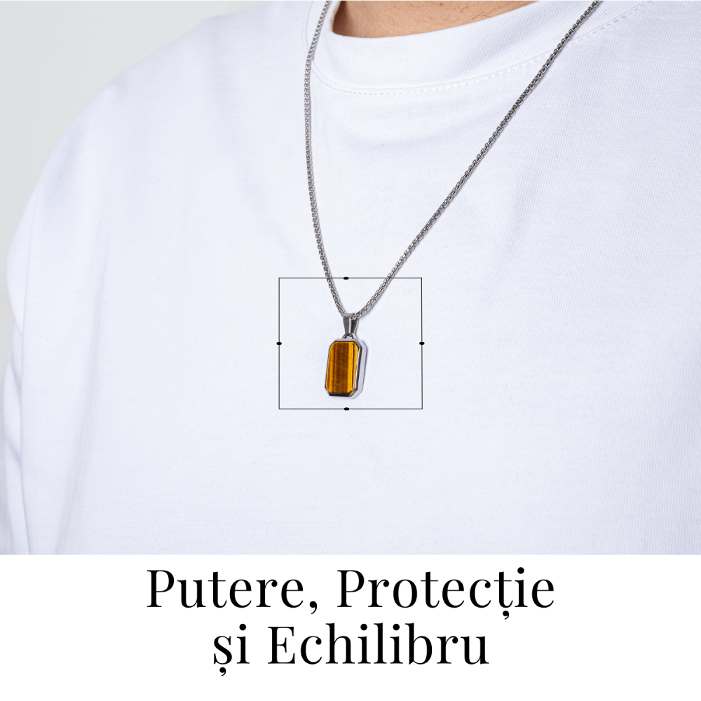 Colier cu Ochi de Tigru Natural si Pandantiv Dreptunghiular – Putere si Protectie [2]