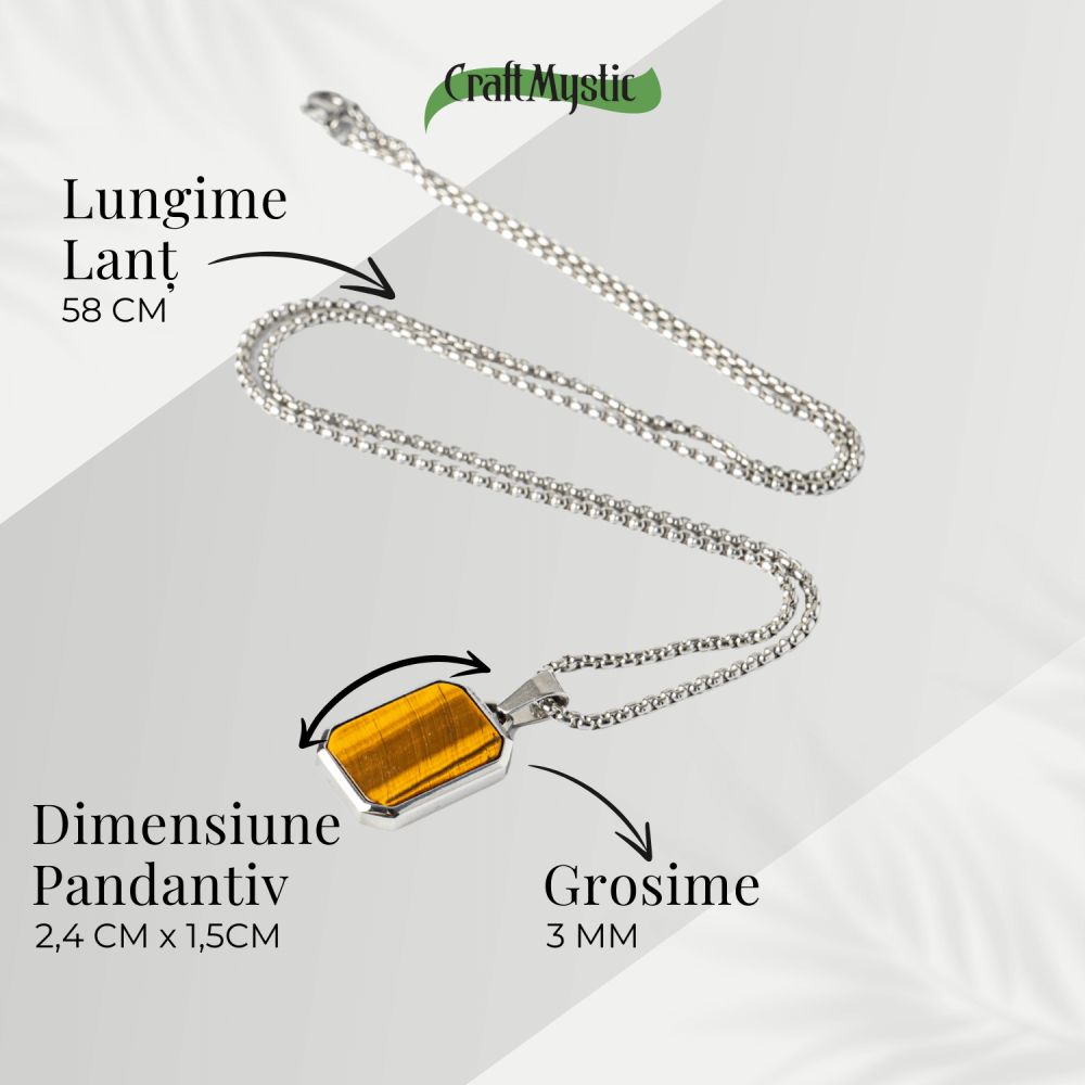 Colier cu Ochi de Tigru Natural si Pandantiv Dreptunghiular – Putere si Protectie [4]