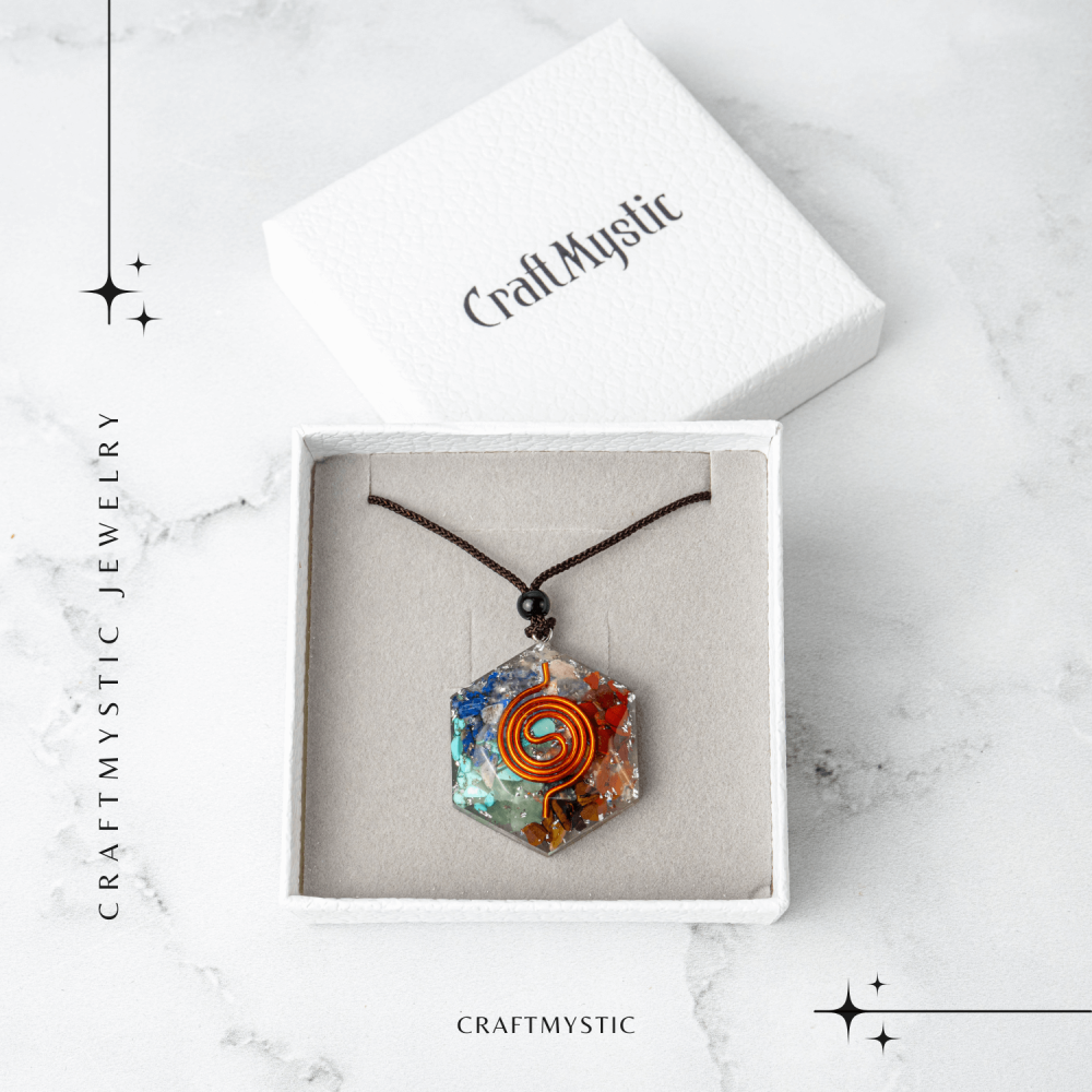 Colier cu Pandantiv Hexagrama din Rasina si Piatra 7 Chakre – Protectie si Armonie [7]