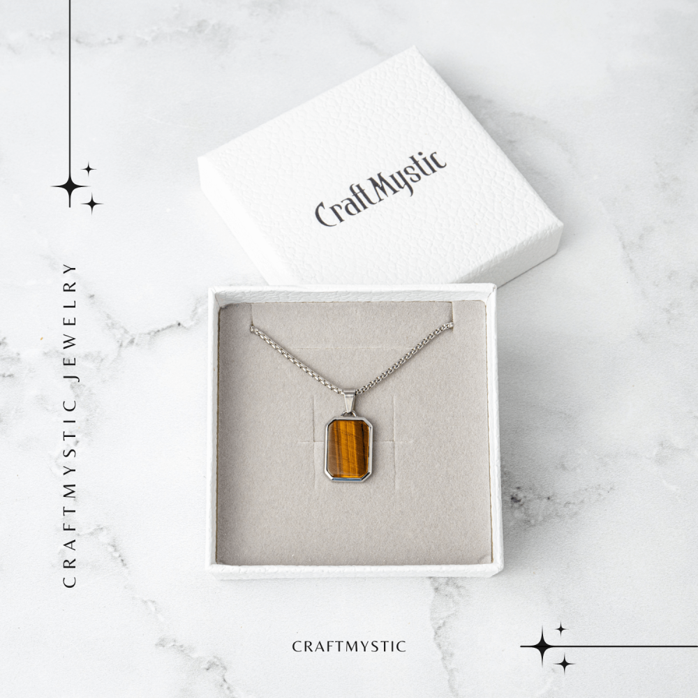 Colier cu Ochi de Tigru Natural si Pandantiv Dreptunghiular – Putere si Protectie [7]