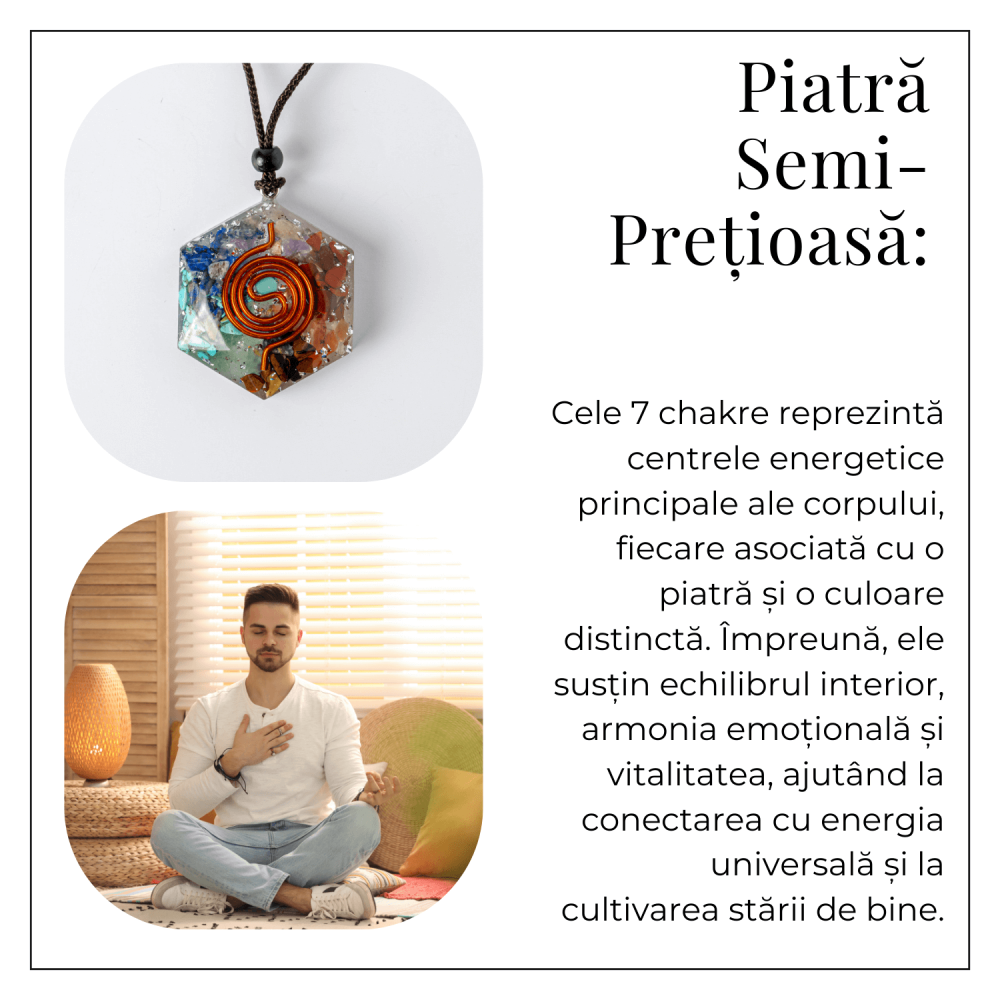 Colier cu Pandantiv Hexagrama din Rasina si Piatra 7 Chakre – Protectie si Armonie [3]