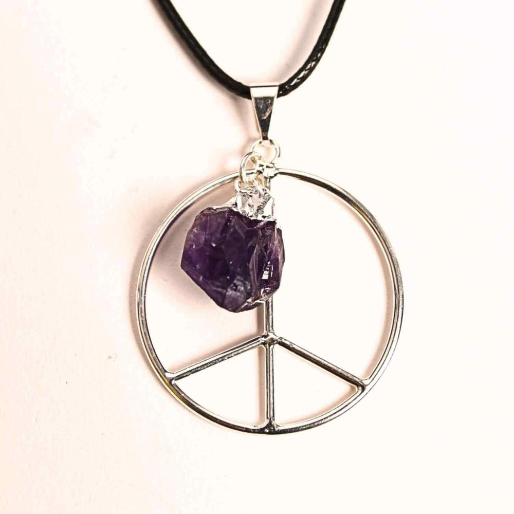 Colier cu Ametist în forma de Semnul Pacii – Liniate si Claritate [1]