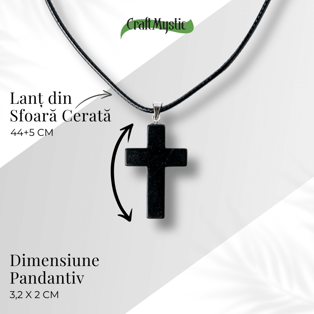 Colier cu Pandantiv Cruce din Shungit Natural – Protectie Energetica si Liniste Interioara [4]