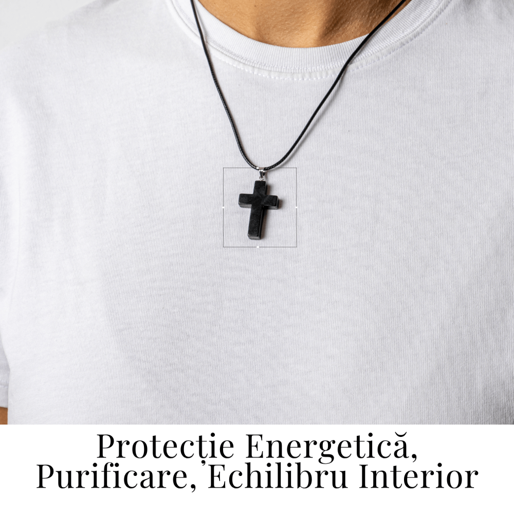 Colier cu Pandantiv Cruce din Shungit Natural – Protectie Energetica si Liniste Interioara [2]