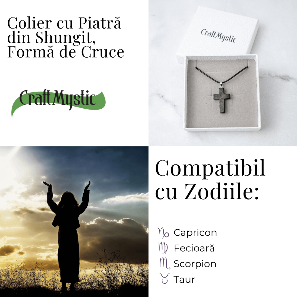 Colier cu Pandantiv Cruce din Shungit Natural – Protectie Energetica si Liniste Interioara [5]