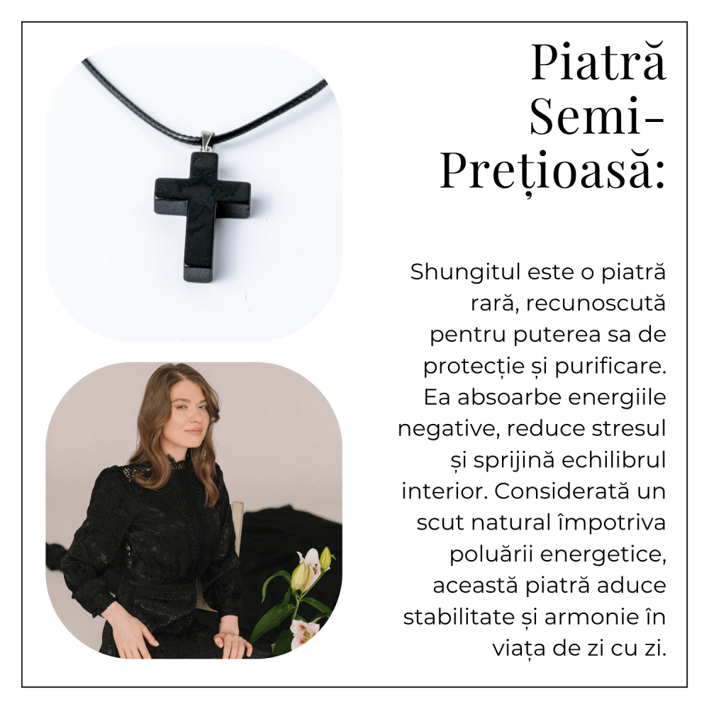 Colier cu Pandantiv Cruce din Shungit Natural – Protectie Energetica si Liniste Interioara [6]