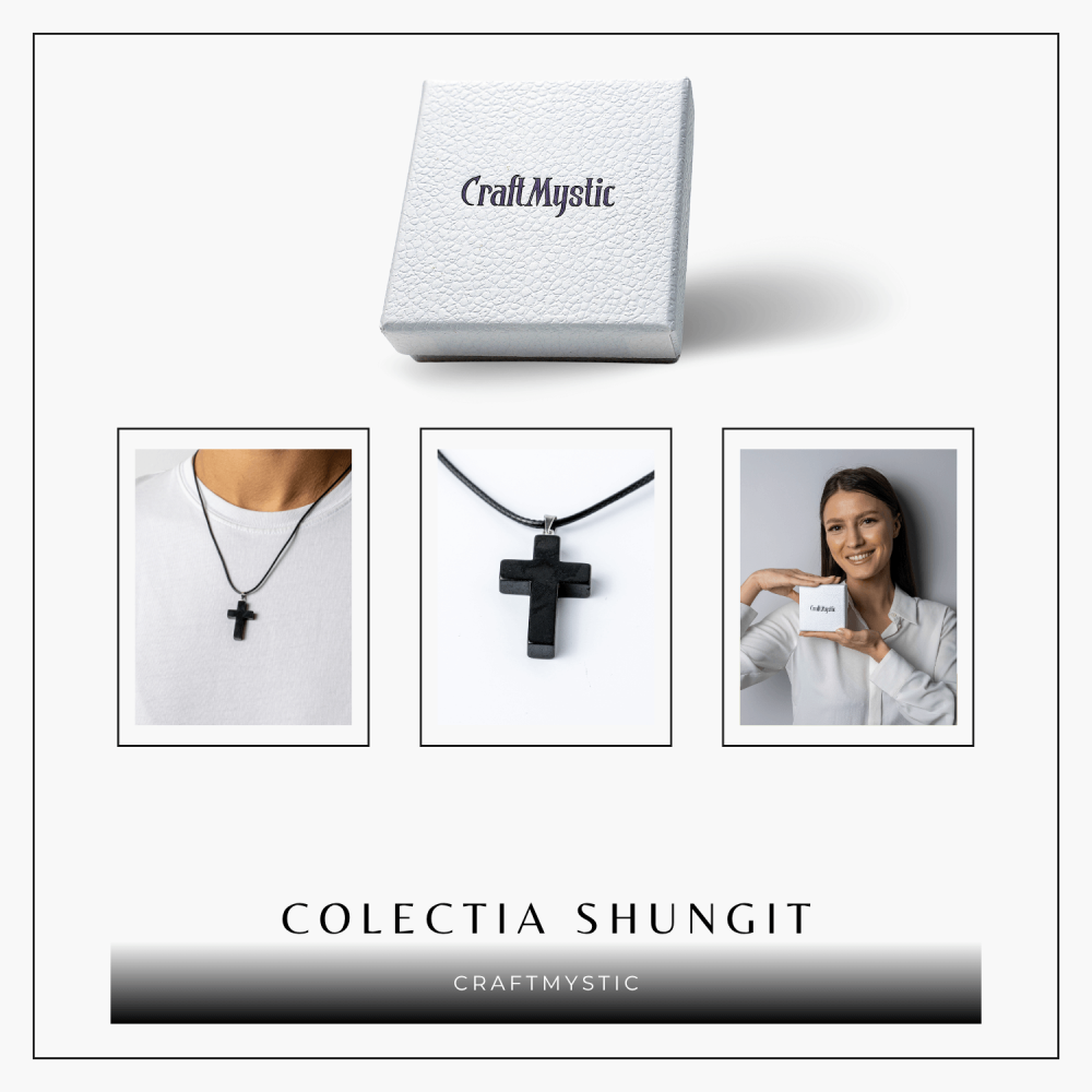 Colier cu Pandantiv Cruce din Shungit Natural – Protectie Energetica si Liniste Interioara [8]