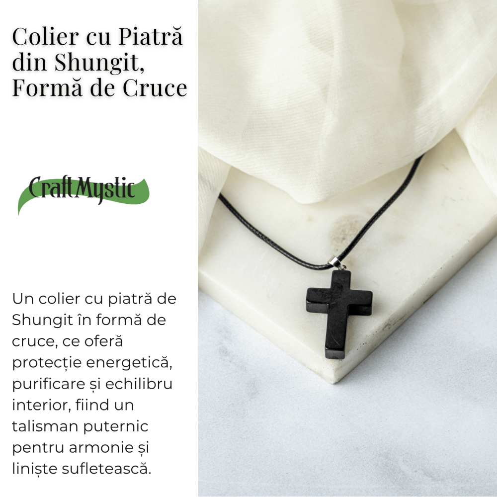 Colier cu Pandantiv Cruce din Shungit Natural – Protectie Energetica si Liniste Interioara [3]