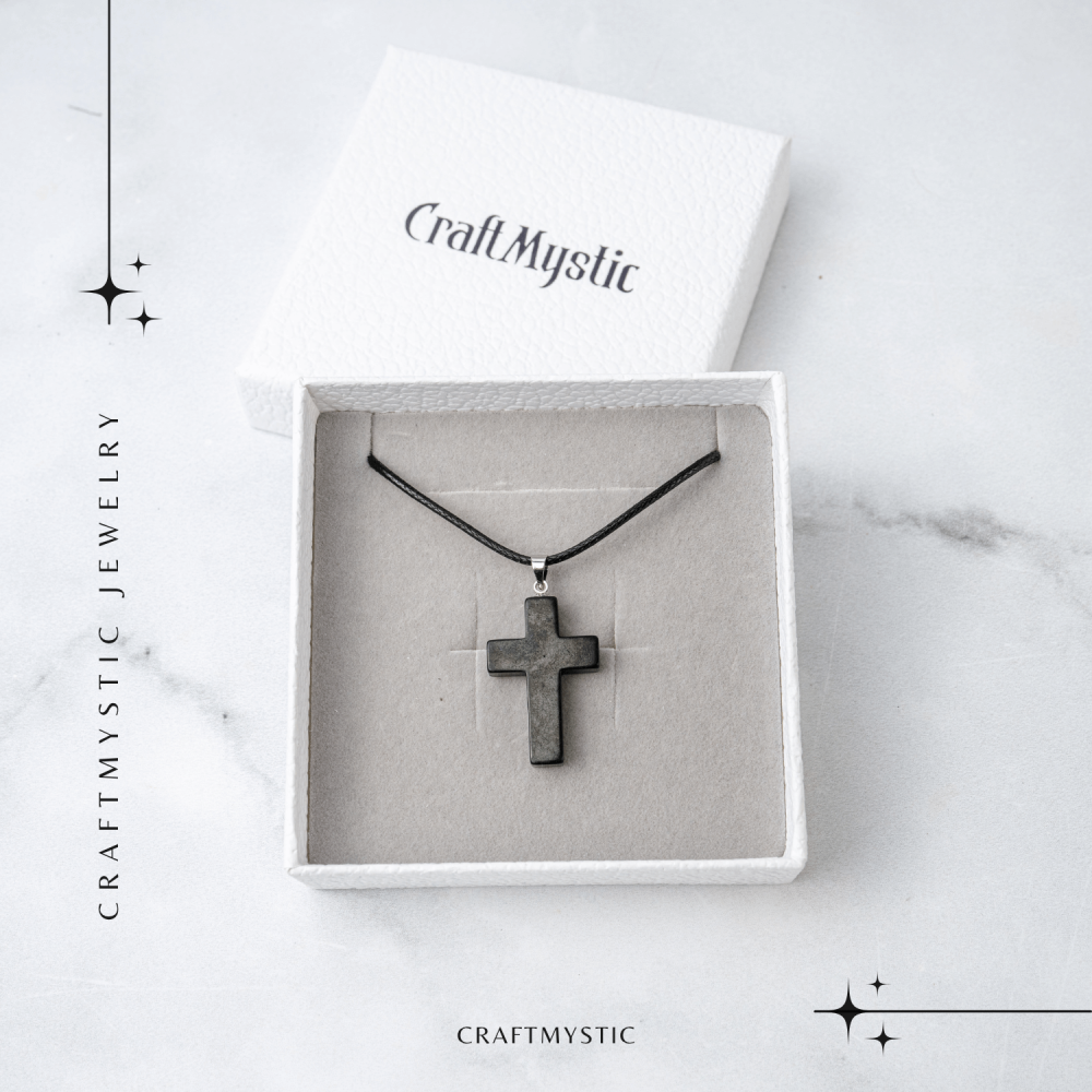 Colier cu Pandantiv Cruce din Shungit Natural – Protectie Energetica si Liniste Interioara [7]