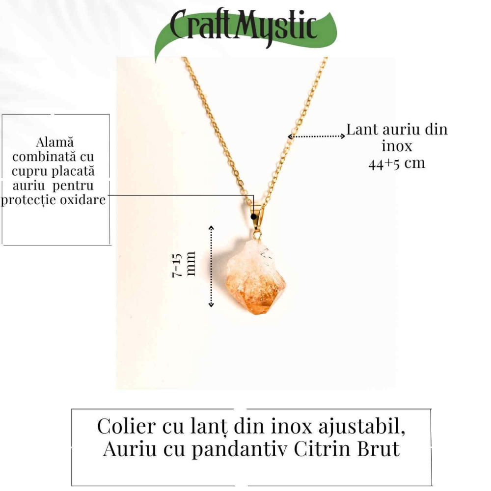 Colier auriu cu pandantiv citrin brut  – Energie si Prosperitate [4]