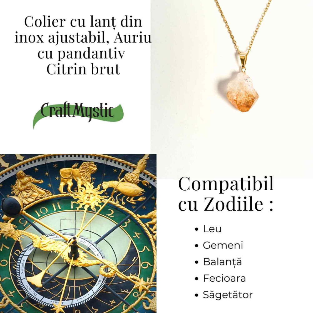 Colier auriu cu pandantiv citrin brut  – Energie si Prosperitate [5]
