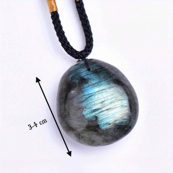 Colier cu Pandantiv Ovoidal din Labradorit Natural 3-4 cm pentru Meditatie, Protectie [2]