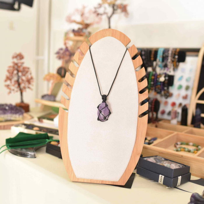 Colier cu Pandantiv din Ametist Slefuit pentru Vindecare, in Sfoara Impletita, Bijuterie de Meditatie si Yoga pentru Femei [4]