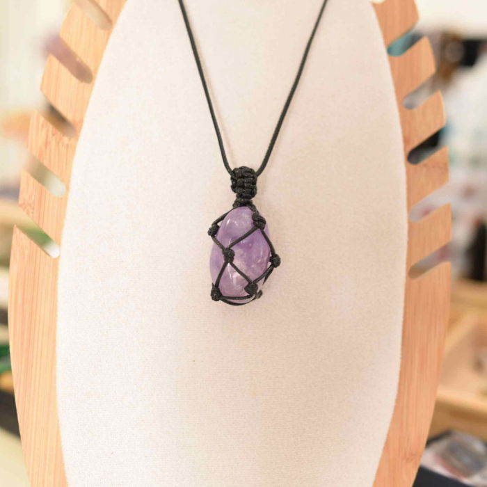 Colier cu Pandantiv din Ametist Slefuit pentru Vindecare, in Sfoara Impletita, Bijuterie de Meditatie si Yoga pentru Femei [6]