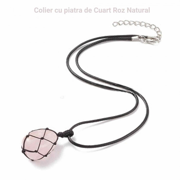 Colier cu Pandantiv din Piatra Cuart Roz si Sfoara Impletita, Bijuterie pentru Meditatie si Yoga, Cadou Special pentru Femei [4]