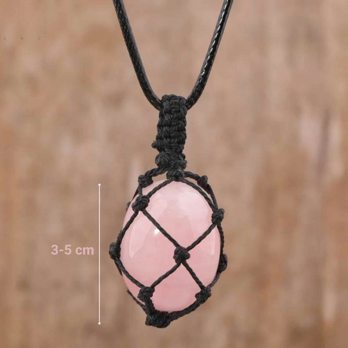 Colier cu Pandantiv din Piatra Cuart Roz si Sfoara Impletita, Bijuterie pentru Meditatie si Yoga, Cadou Special pentru Femei [5]