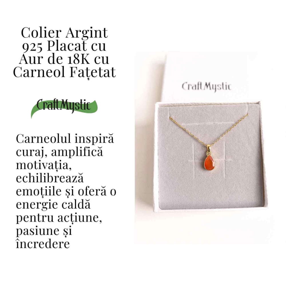 Colier Argint 925 Placat cu Aur 18K cu Carneol Lacrima – Curaj si Energie Interioara [3]