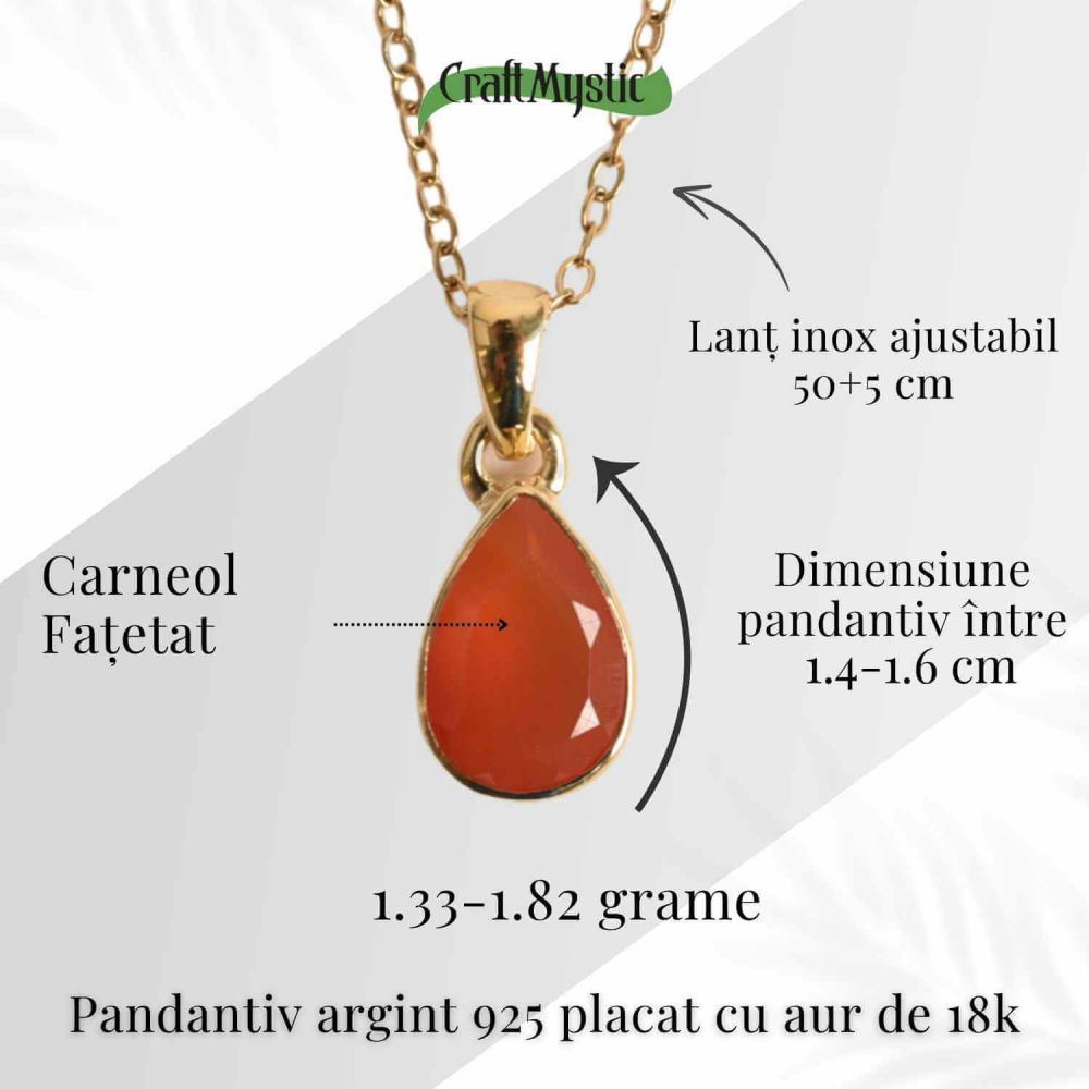 Colier Argint 925 Placat cu Aur 18K cu Carneol Lacrima – Curaj si Energie Interioara [5]