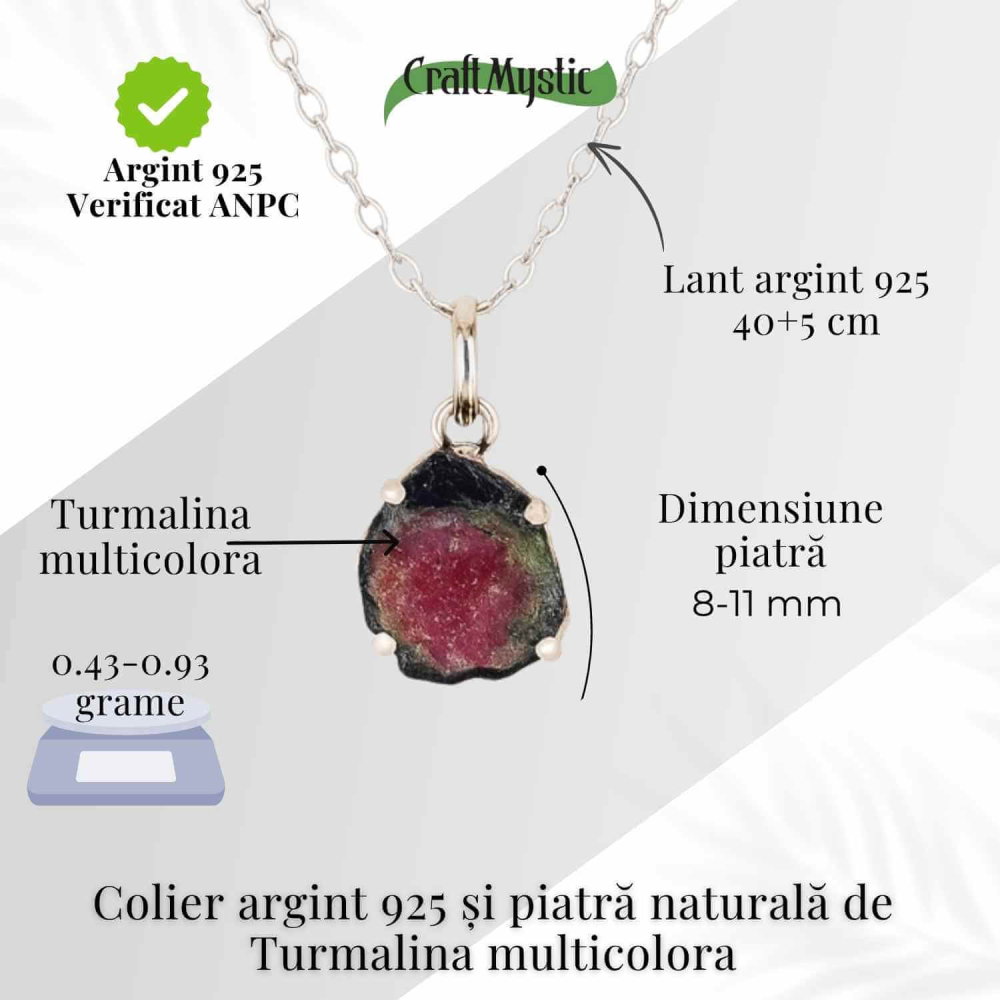 Colier Argint 925 cu Turmalina Multicolora Bruta neuniforma– Armonie, Protectie si Bucurie Interioara [4]