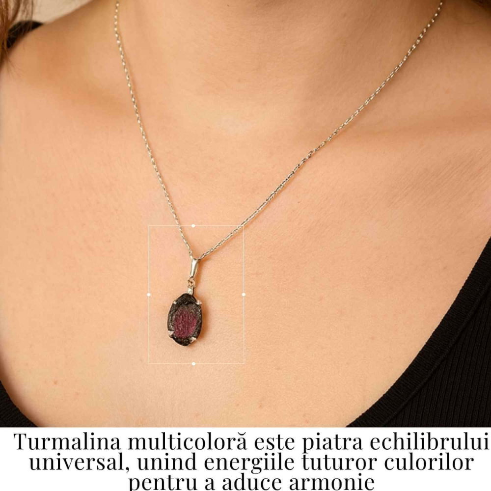 Colier Argint 925 cu Turmalina Multicolora Bruta neuniforma– Armonie, Protectie si Bucurie Interioara [2]