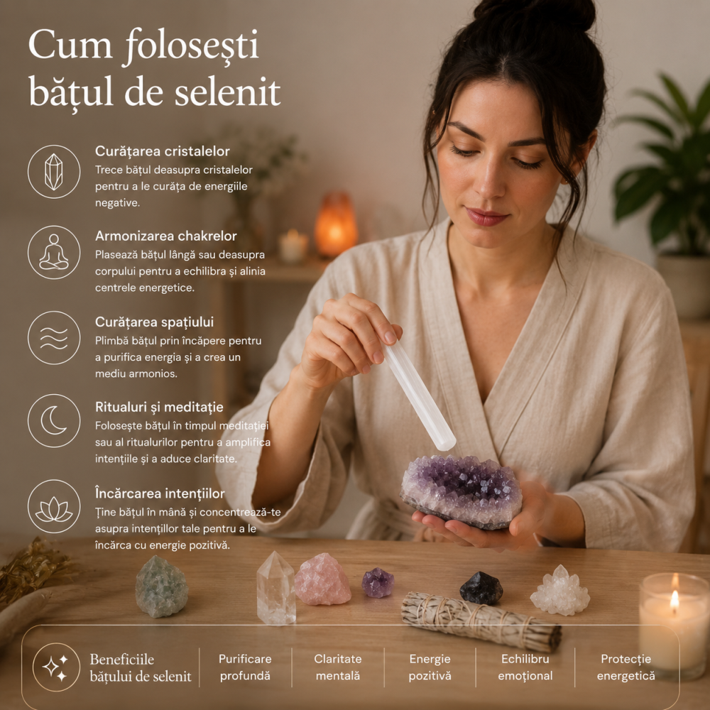 Bat de Selenit Natural 20 cm – Purificare Energetica si Claritate Interioara [3]
