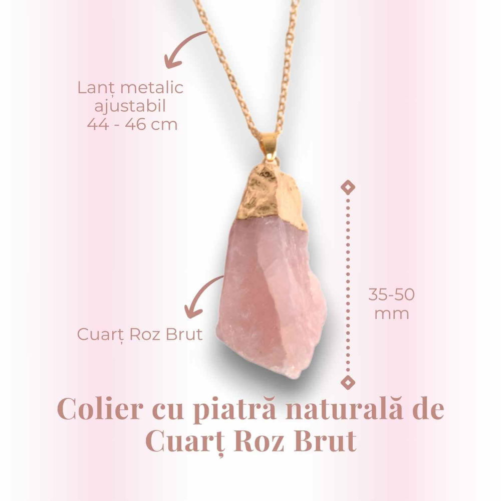 Colier auriu ajustabil cu pandantiv din Cuart Roz brut – Vindecare și Iubire dimensiune 35-50 mm [5]