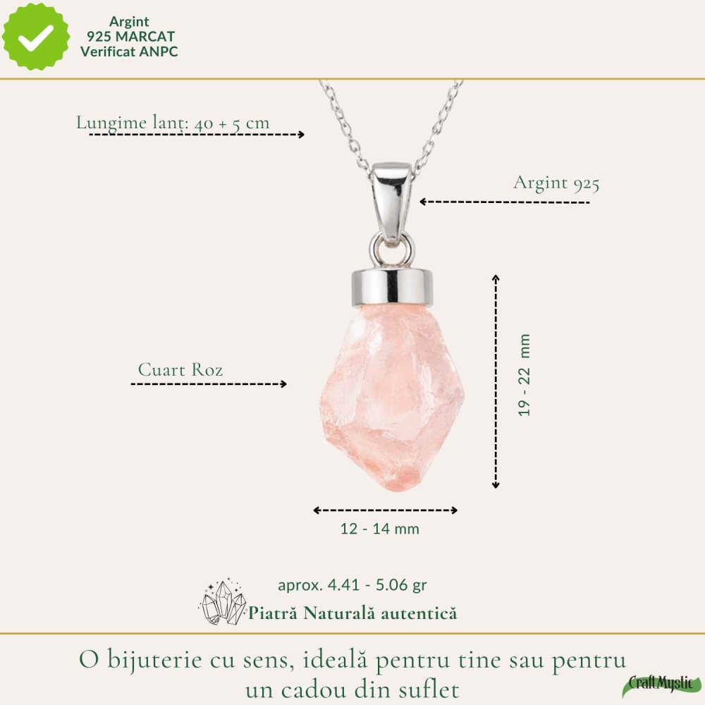 Colier Cuart Roz brut din Argint 925 – iubire autentica si echilibru emotional [4]