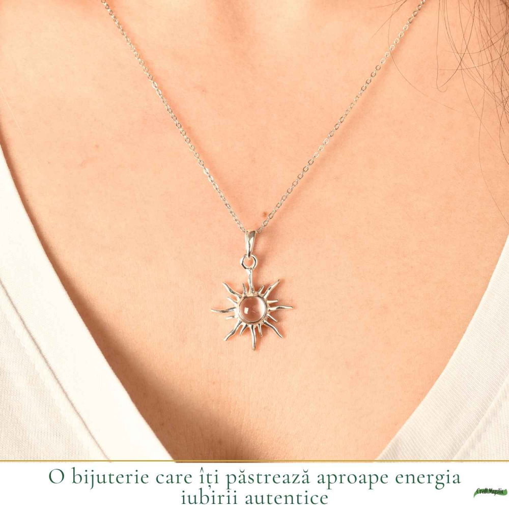 Colier Cuart Roz Soare din Argint 925 – iubire de sine si energie luminoasa [2]