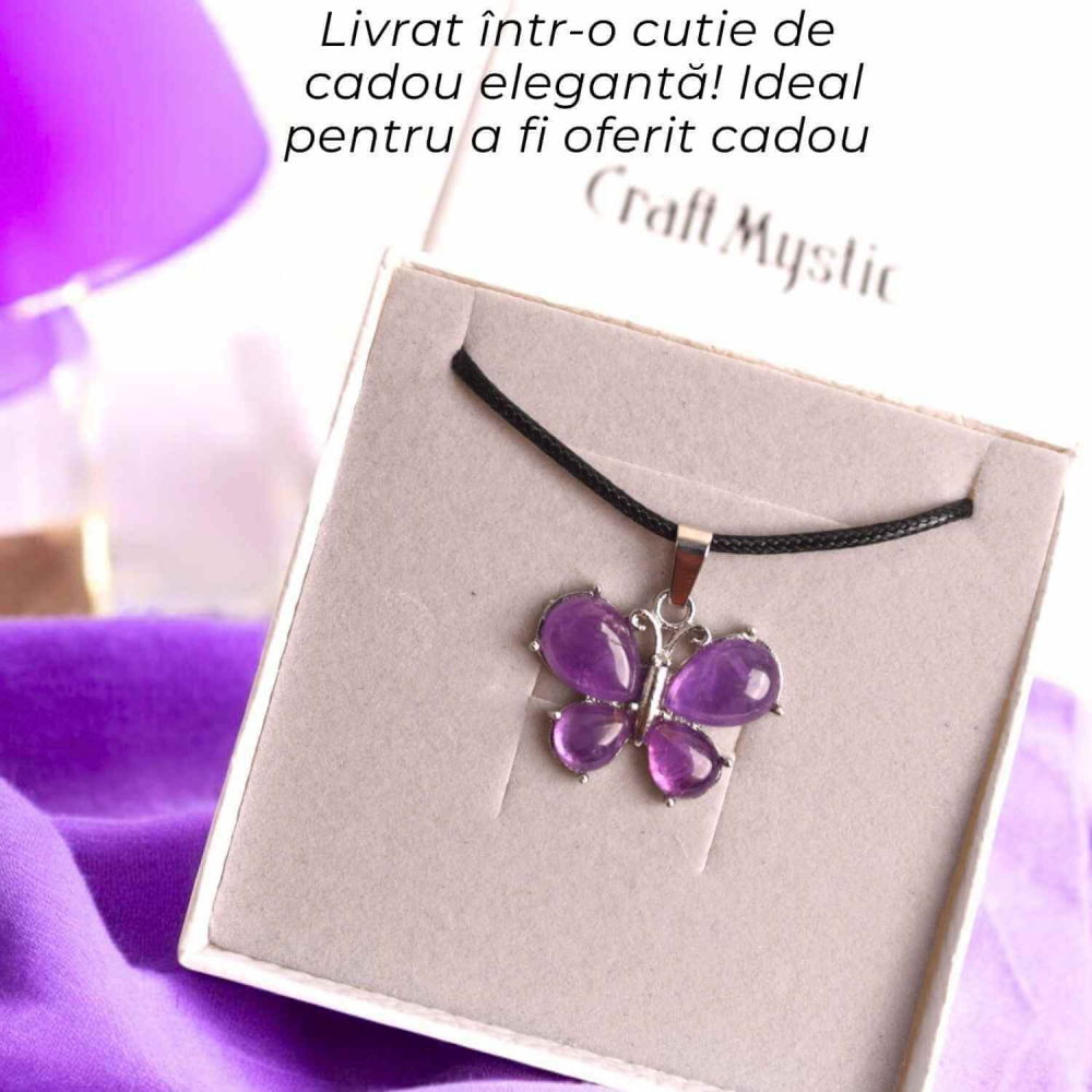 Colier ajustabil fluture cu ametist, ochi de tigru sau cuart roz – Protecție și Eleganță [6]