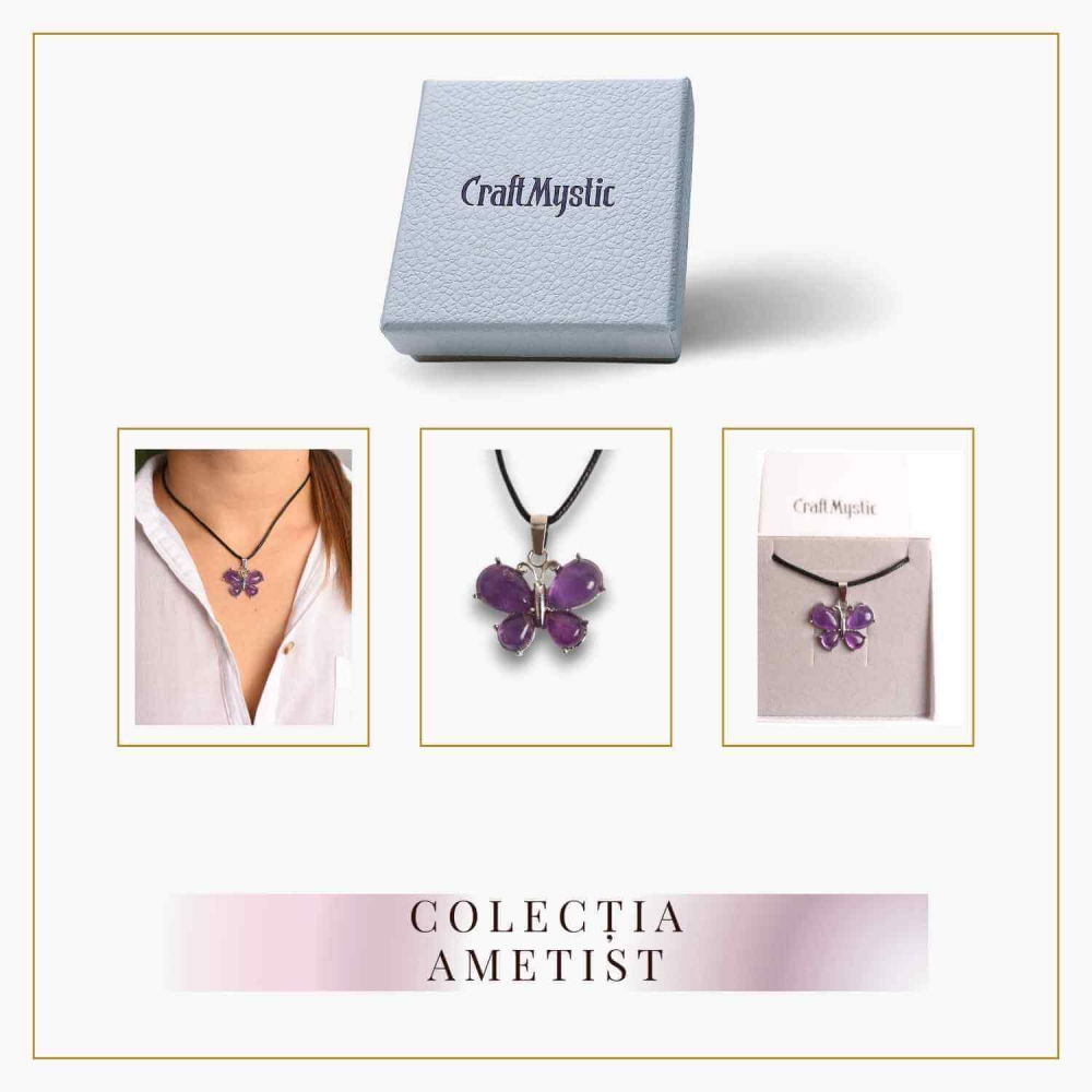 Colier ajustabil fluture cu ametist, ochi de tigru sau cuart roz – Protecție și Eleganță [7]