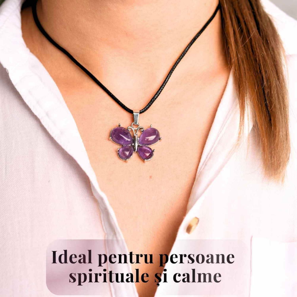 Colier ajustabil fluture cu ametist, ochi de tigru sau cuart roz – Protecție și Eleganță [2]