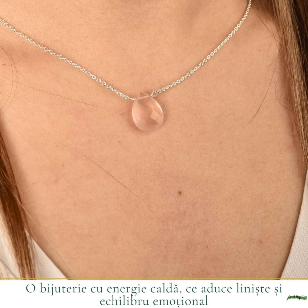 Colier argint 925 cuart roz lacrima – iubire, feminitate si echilibru emotional [2]
