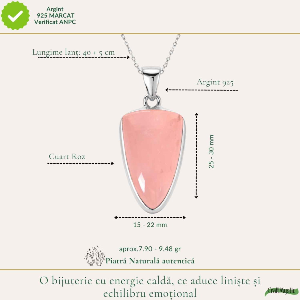 Colier Cuart Roz neregulat din Argint 925 – iubire de sine si echilibru emotional [4]