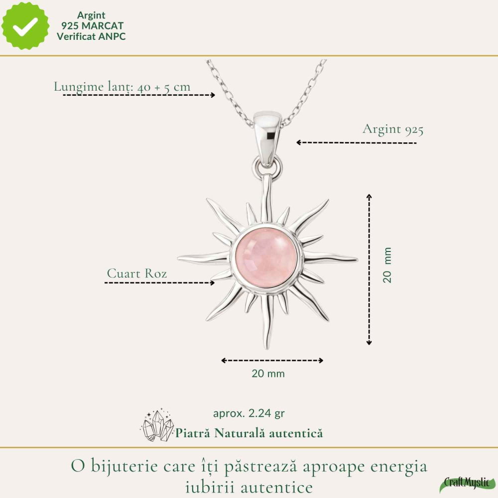 Colier Cuart Roz Soare din Argint 925 – iubire de sine si energie luminoasa [4]