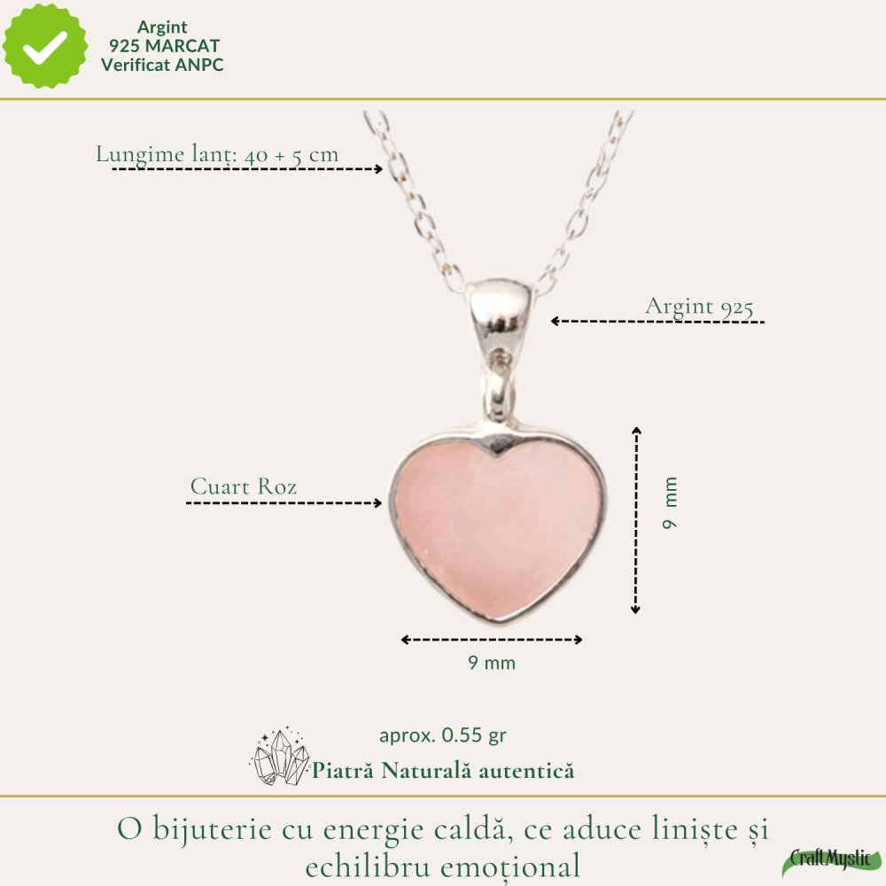 Colier Cuart Roz Inima din Argint 925 – iubire de sine si energie blanda [4]